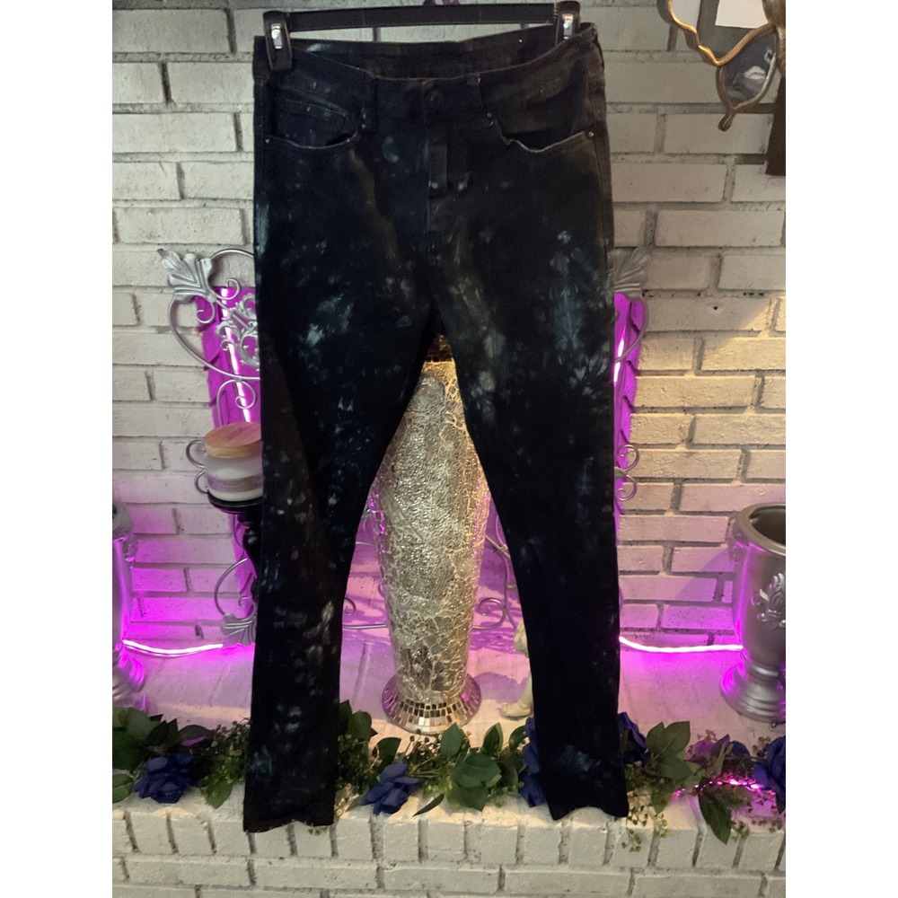 Rue21 Premium Supreme Flex Skinny Jeans Mens 32x34 Black White Acid Wash Bleach
